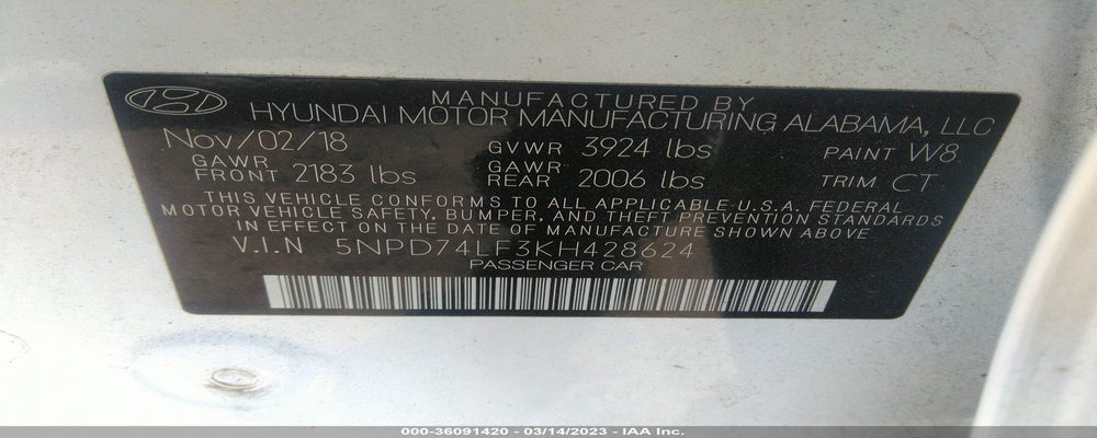 5NPD74LF3KH428624 2019 HYUNDAI ELANTRA photo no. 9