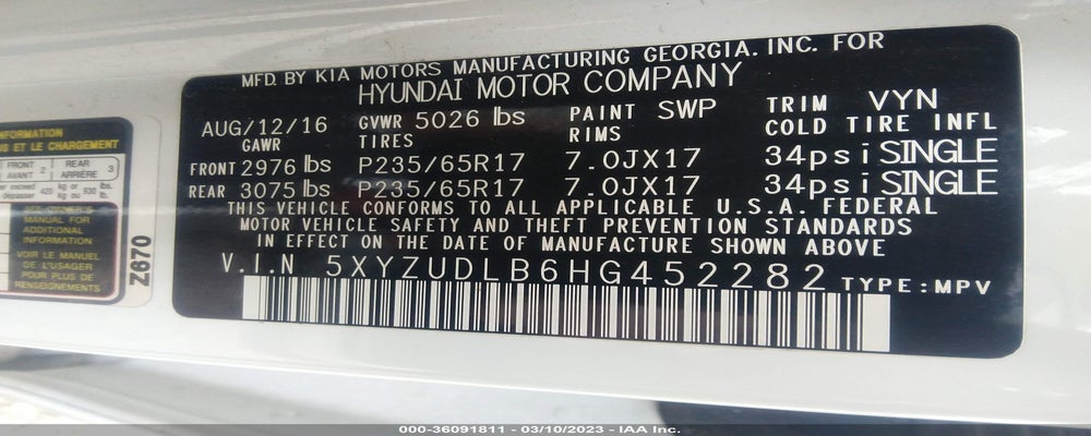 5XYZUDLB6HG452282 2017 HYUNDAI SANTA FE SPORT photo no. 9