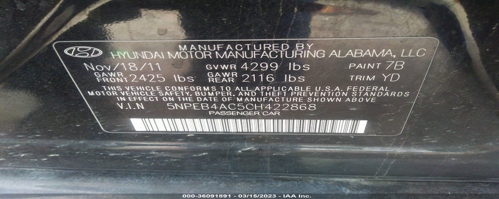 5NPEB4AC5CH422868 2012 HYUNDAI SONATA photo no. 9