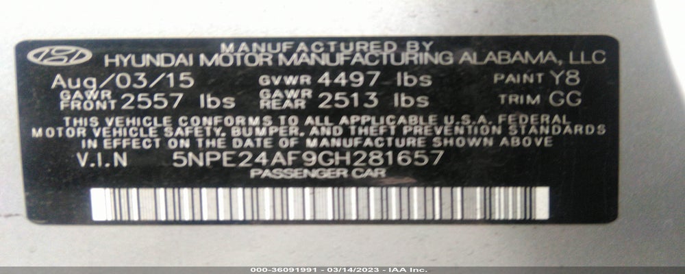 5NPE24AF9GH281657 2016 HYUNDAI SONATA photo no. 9