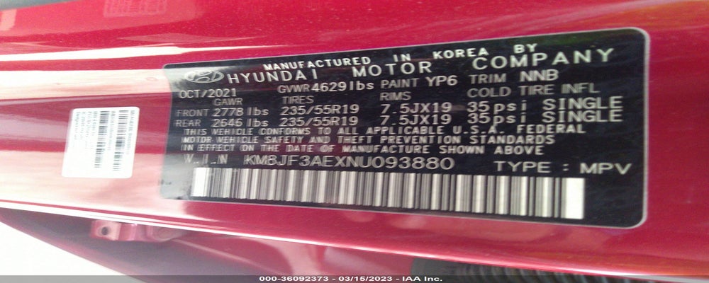 KM8JF3AEXNU093880 2022 HYUNDAI TUCSON photo no. 9