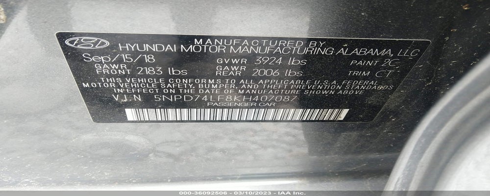 5NPD74LF8KH407087 2019 HYUNDAI ELANTRA photo no. 9