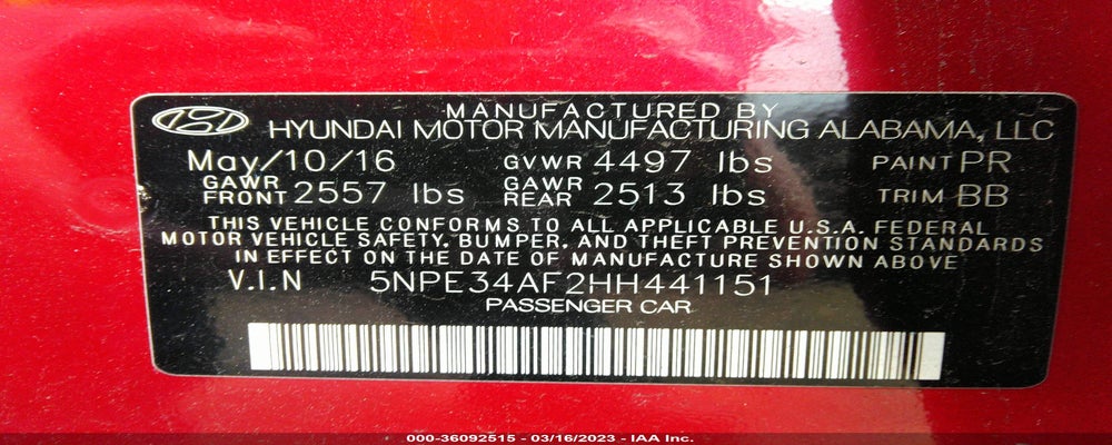 5NPE34AF2HH441151 2017 HYUNDAI SONATA photo no. 9