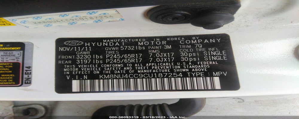 KM8NU4CC9CU187254 2012 HYUNDAI VERACRUZ photo no. 9