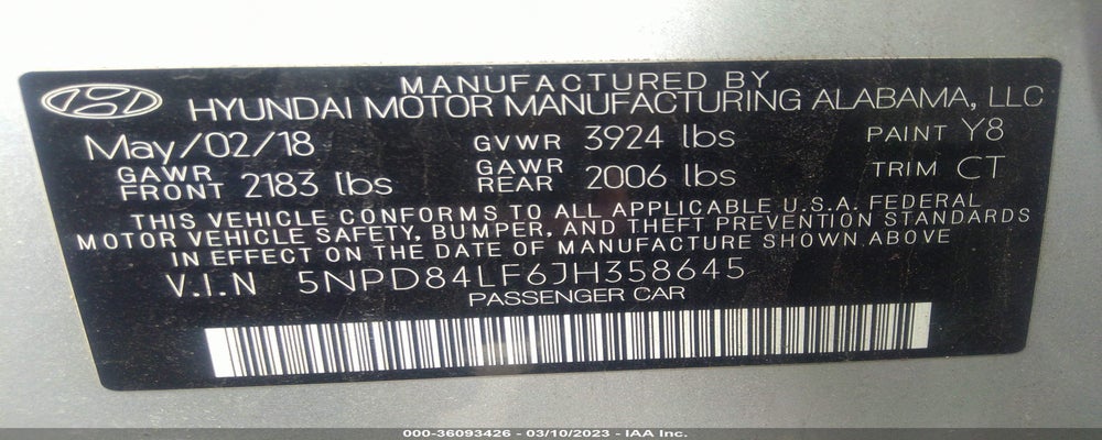 5NPD84LF6JH358645 2018 HYUNDAI ELANTRA photo no. 9