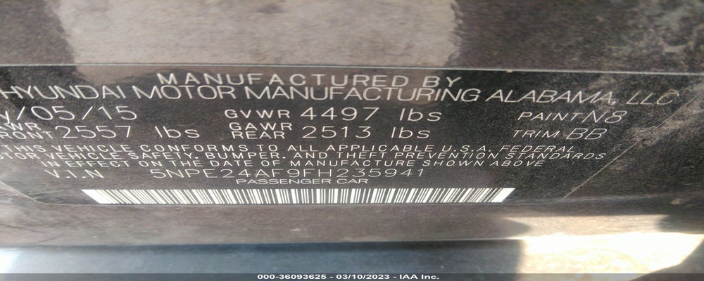 5NPE24AF9FH235941 2015 HYUNDAI SONATA photo no. 9