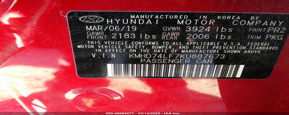 KMHD74LF7KU887673 2019 HYUNDAI ELANTRA photo no. 9