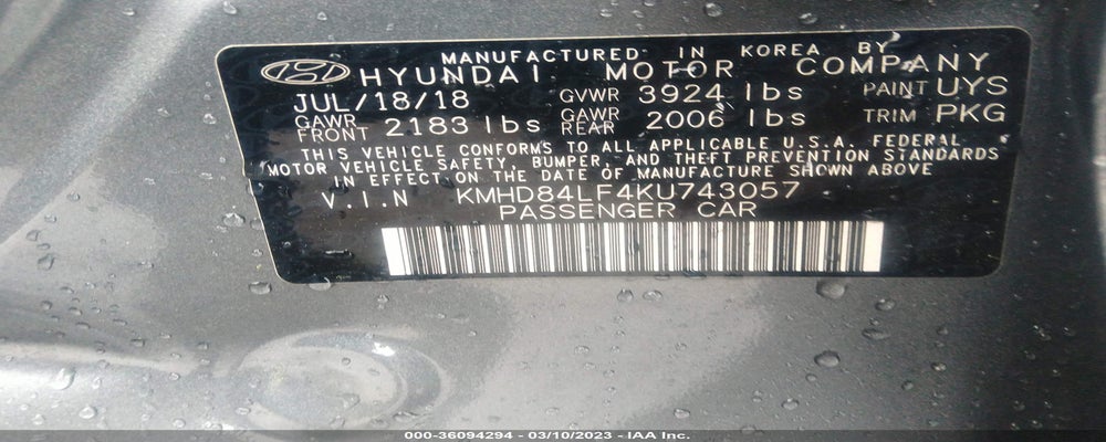 KMHD84LF4KU743057 2019 HYUNDAI ELANTRA photo no. 9