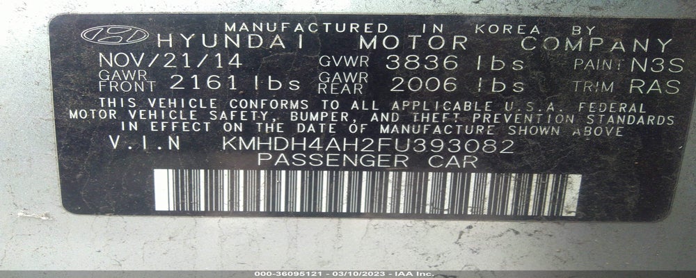 KMHDH4AH2FU393082 2015 HYUNDAI ELANTRA photo no. 9