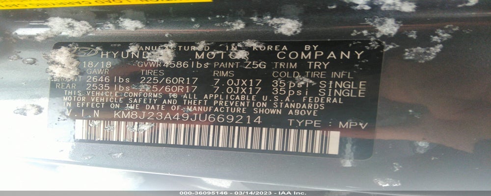 KM8J23A49JU669214 2018 HYUNDAI TUCSON photo no. 9