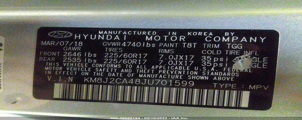 KM8J2CA48JU701599 2018 HYUNDAI TUCSON photo no. 9