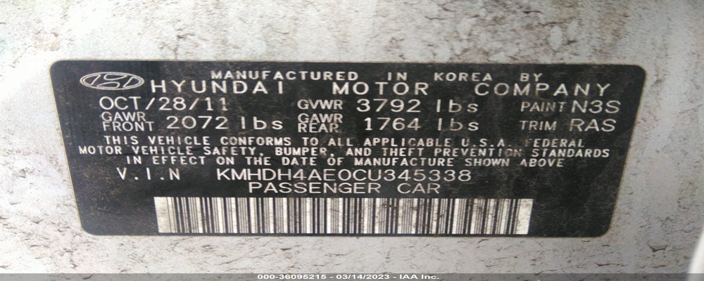 KMHDH4AE0CU345338 2012 HYUNDAI ELANTRA photo no. 9