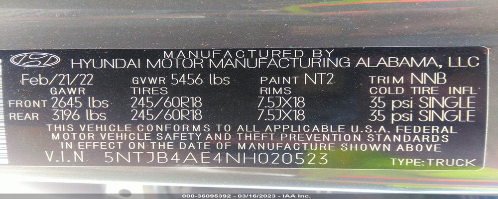 5NTJB4AE4NH020523 2022 HYUNDAI SANTA CRUZ photo no. 9