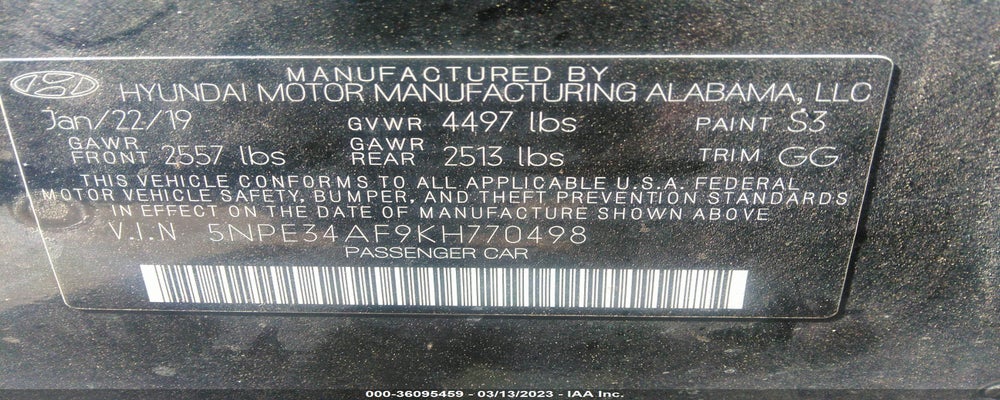 5NPE34AF9KH770498 2019 HYUNDAI SONATA photo no. 9