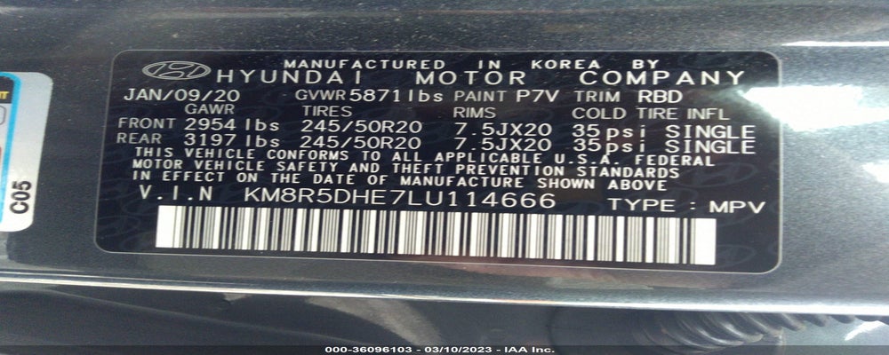 KM8R5DHE7LU114666 2020 HYUNDAI PALISADE photo no. 9