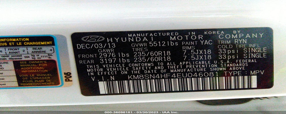 KM8SN4HF4EU046081 2014 HYUNDAI SANTA FE photo no. 9