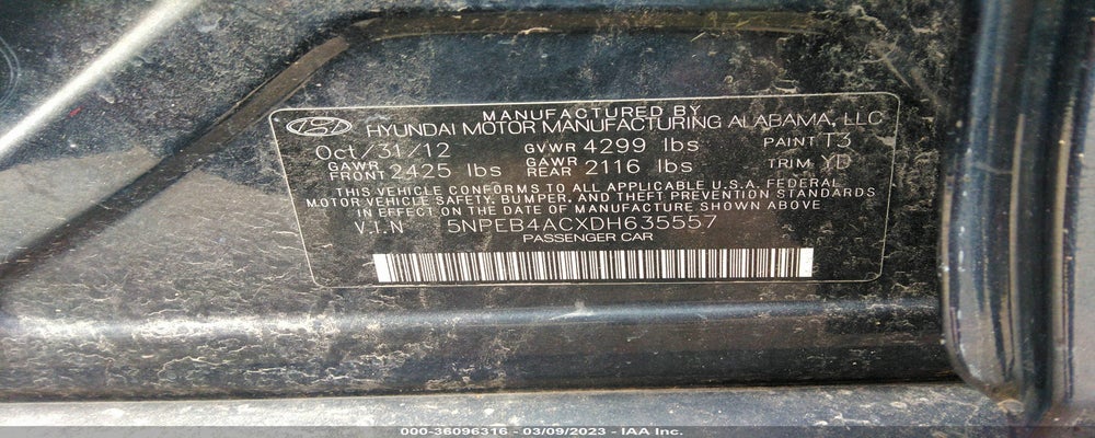 5NPEB4ACXDH635557 2013 HYUNDAI SONATA photo no. 9