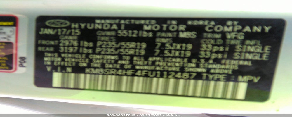 KM8SR4HF4FU112487 2015 HYUNDAI SANTA FE photo no. 9