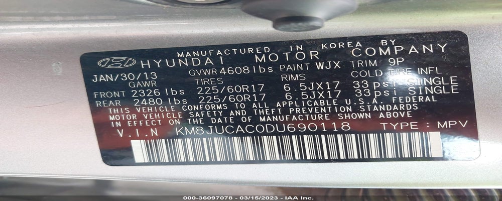 KM8JUCAC0DU690118 2013 HYUNDAI TUCSON photo no. 9
