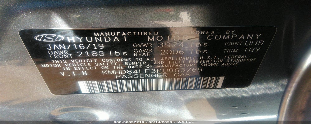 KMHD84LF3KU863769 2019 HYUNDAI ELANTRA photo no. 9