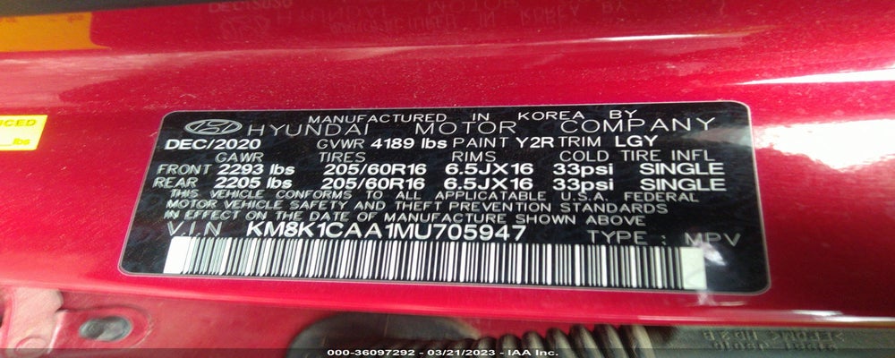 KM8K1CAA1MU705947 2021 HYUNDAI KONA photo no. 9