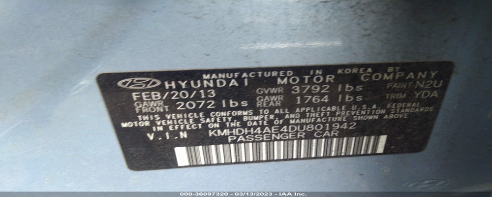 KMHDH4AE4DU801942 2013 HYUNDAI ELANTRA photo no. 9
