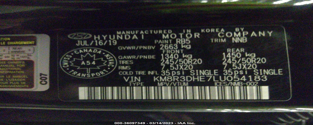 KM8R3DHE7LU054183 2020 HYUNDAI PALISADE photo no. 9