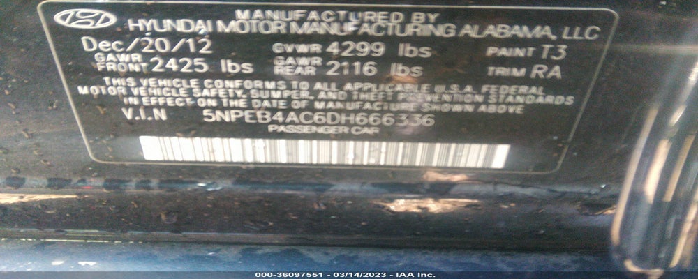 5NPEB4AC6DH666336 2013 HYUNDAI SONATA photo no. 9
