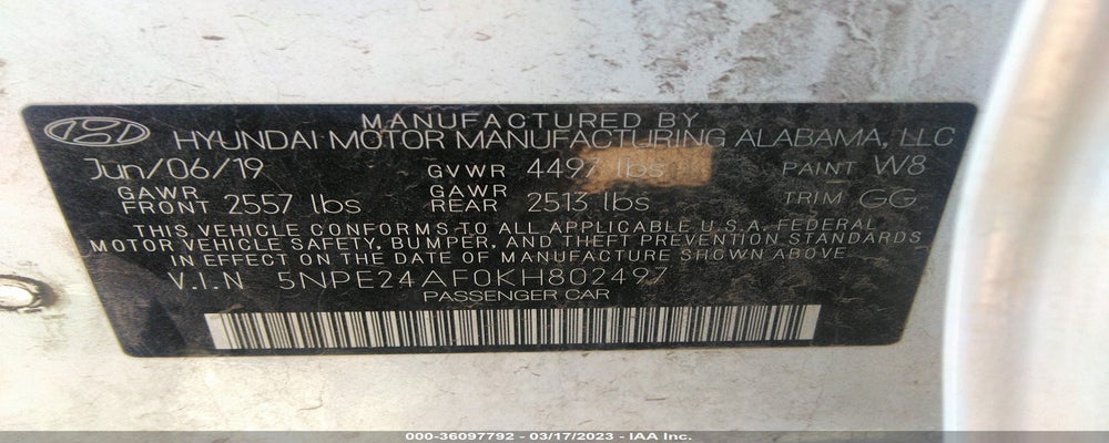 5NPE24AF0KH802497 2019 HYUNDAI SONATA photo no. 9