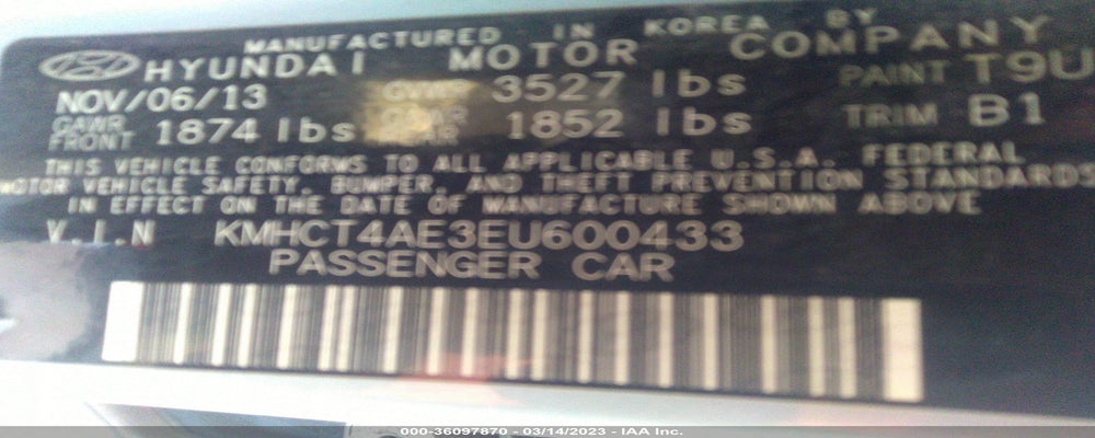 KMHCT4AE3EU600433 2014 HYUNDAI ACCENT photo no. 9