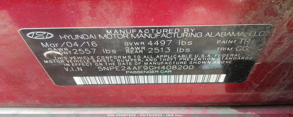 5NPE24AF9GH408200 2016 HYUNDAI SONATA photo no. 9