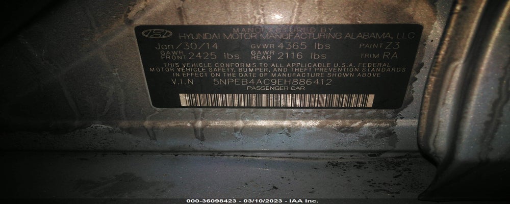 5NPEB4AC9EH886412 2014 HYUNDAI SONATA photo no. 9