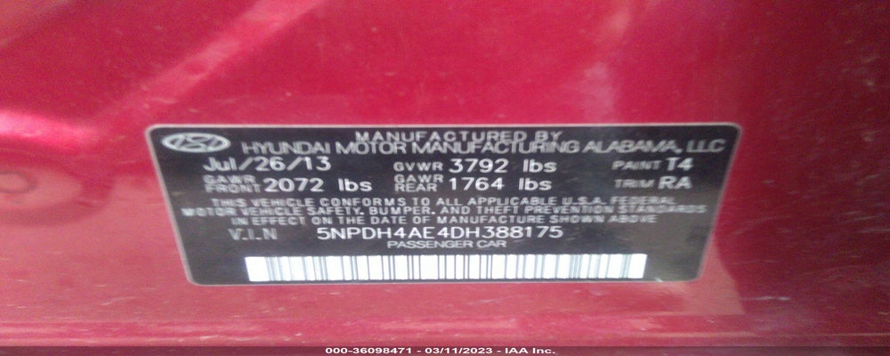 5NPDH4AE4DH388175 2013 HYUNDAI ELANTRA photo no. 9