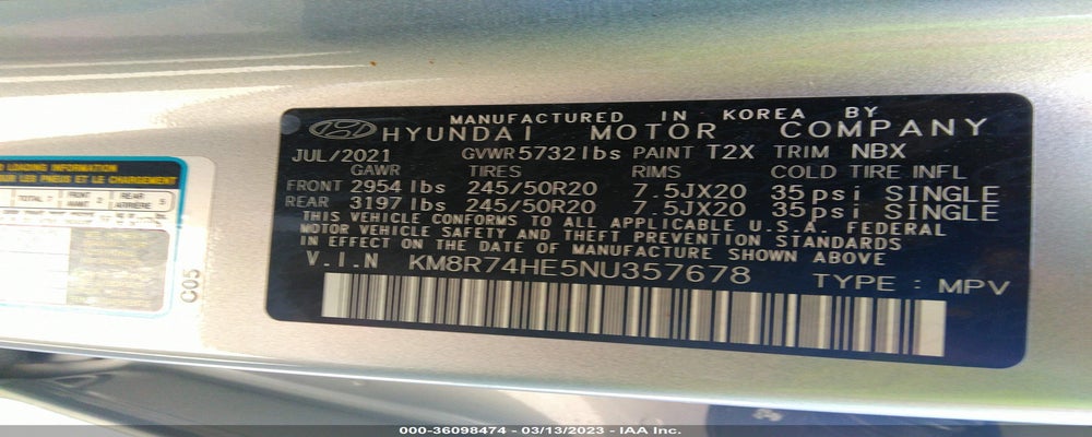 KM8R74HE5NU357678 2022 HYUNDAI PALISADE photo no. 9