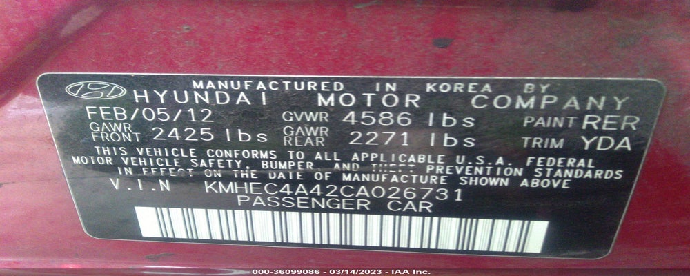 KMHEC4A42CA026731 2012 HYUNDAI SONATA photo no. 9