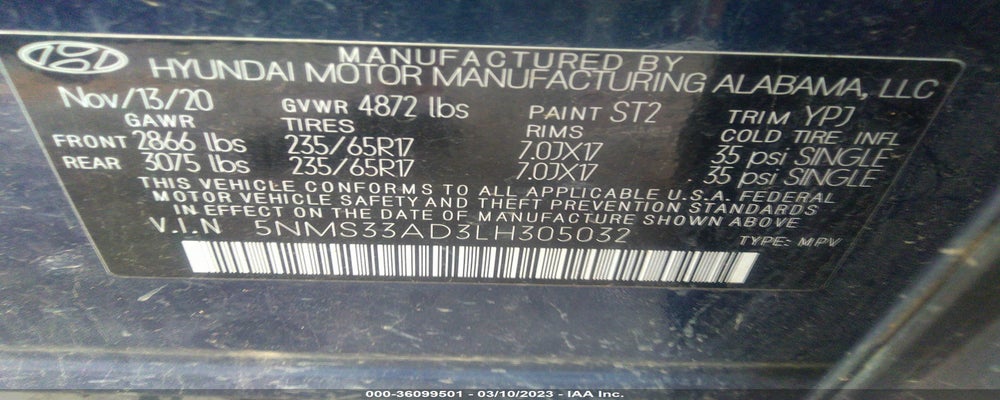 5NMS33AD3LH305032 2020 HYUNDAI SANTA FE photo no. 9