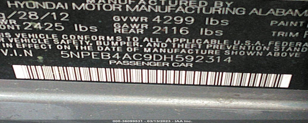 5NPEB4AC9DH592314 2013 HYUNDAI SONATA photo no. 9