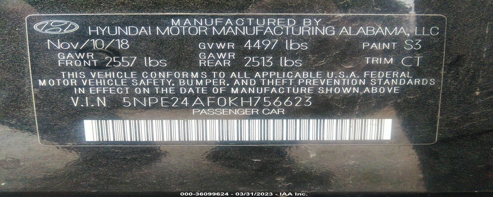 5NPE24AF0KH756623 2019 HYUNDAI SONATA photo no. 9