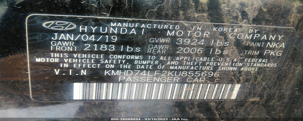 KMHD74LF2KU855696 2019 HYUNDAI ELANTRA photo no. 9