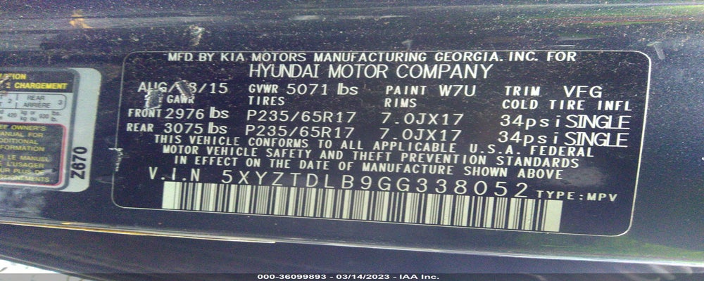 5XYZTDLB9GG338052 2016 HYUNDAI SANTA FE SPORT photo no. 9
