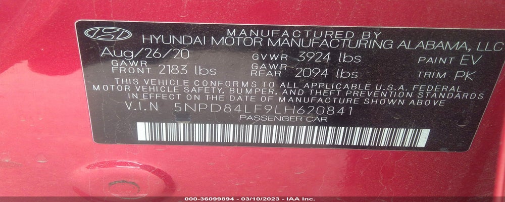 5NPD84LF9LH620841 2020 HYUNDAI ELANTRA photo no. 9