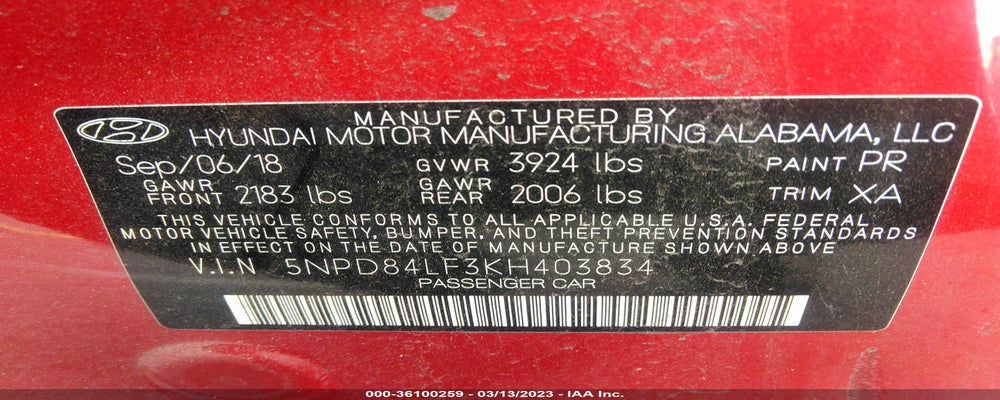 5NPD84LF3KH403834 2019 HYUNDAI ELANTRA photo no. 9