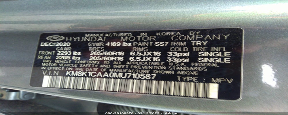KM8K1CAA0MU710587 2021 HYUNDAI KONA photo no. 9