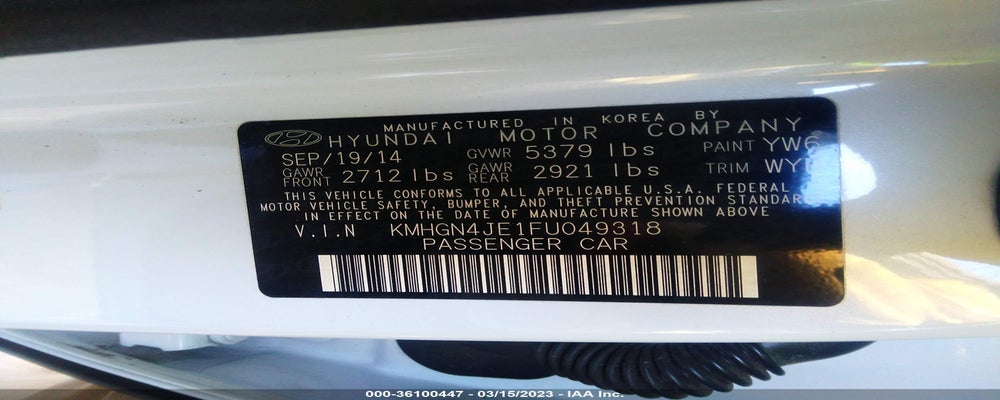 KMHGN4JE1FU049318 2015 HYUNDAI GENESIS photo no. 9