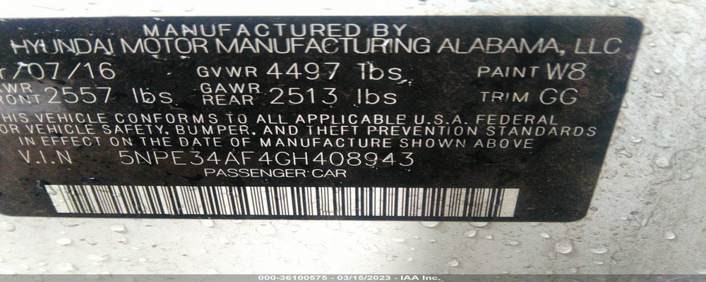 5NPE34AF4GH408943 2016 HYUNDAI SONATA photo no. 9