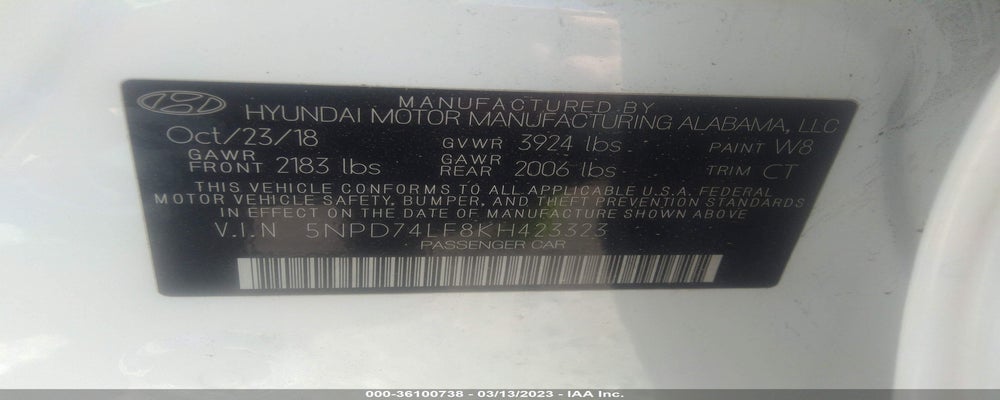 5NPD74LF8KH423323 2019 HYUNDAI ELANTRA photo no. 9