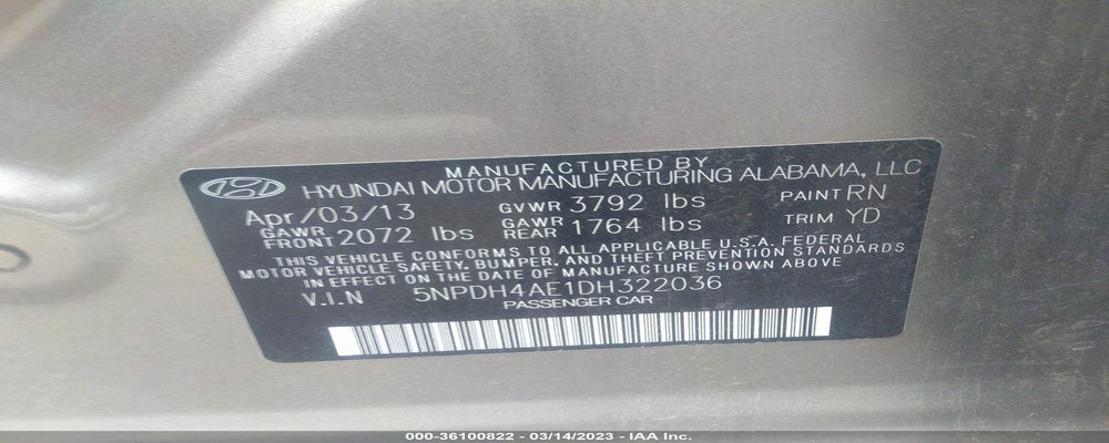 5NPDH4AE1DH322036 2013 HYUNDAI ELANTRA photo no. 9