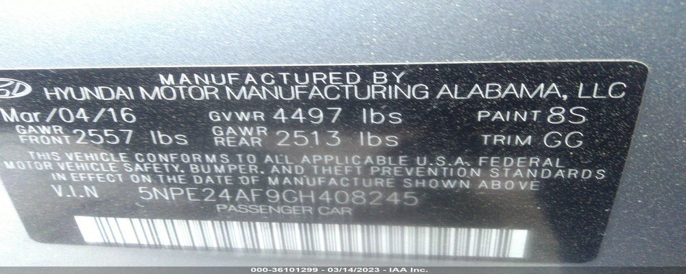 5NPE24AF9GH408245 2016 HYUNDAI SONATA photo no. 9
