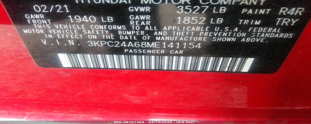 3KPC24A68ME141154 2021 HYUNDAI ACCENT photo no. 9