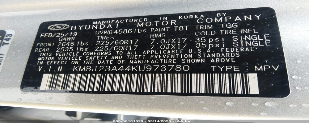KM8J23A44KU973780 2019 HYUNDAI TUCSON photo no. 9